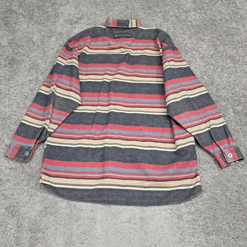 Vintage Territory Ahead Mens Striped Heavy Cotton Twill Flannel Shirt Red Medium - Picture 4 of 7